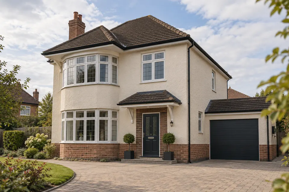 Illustrative rendered house with coordinated windows and exterior details