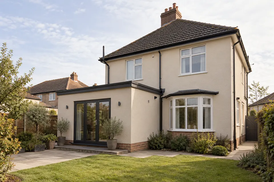 Illustrative property showing how a rendered elevation meets existing materials